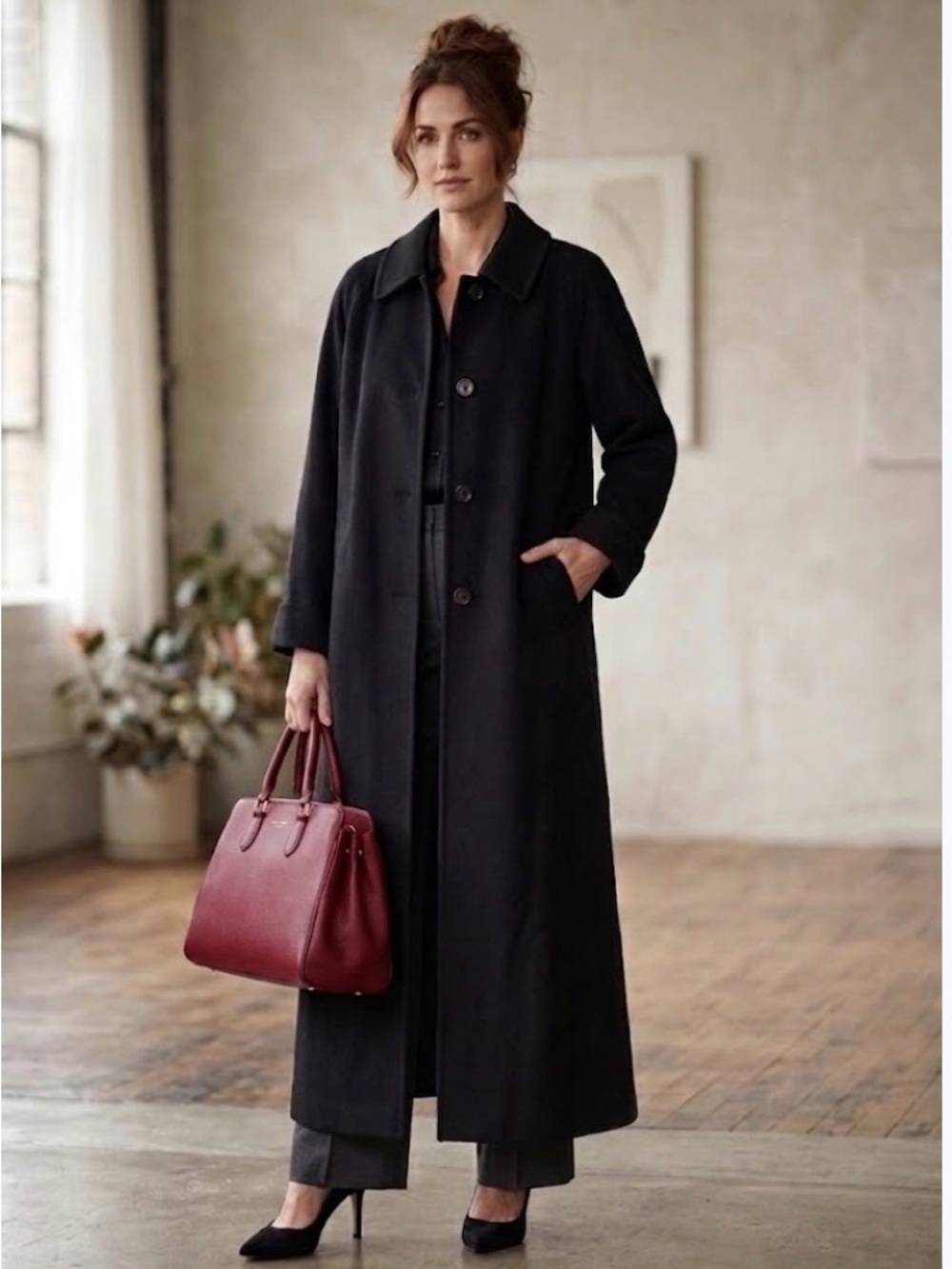Vintage Pendleton Wool Cashmere Blend Front Button Long Winter Coat - Black XL
